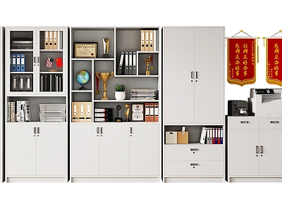 Modern Cabinet File Cabinet Data Over Tin Cabinet Printer Trophy Medal Banner model