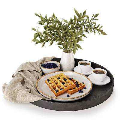 Stylish Tableware Set With Waffle Plate Coffee Cups And Blueberries 3d model Stylish Tableware Set With Waffle Plate Coffee Cups And Blueberries 3d model