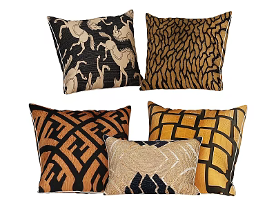 Modern Decorative Pillows With Animal Prints Geometric Designs And Black Gold Brown Yellow Colors 3d model