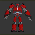 Red Mechanical Robot Game Movie Character With Horns And Armored Body In Standing Pose
