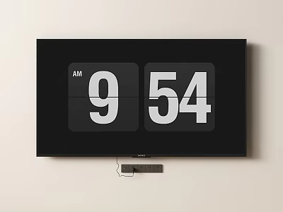 Black Sony TV Wall Mounted Display Showing 9 54 AM Digital Clock Time 3d model