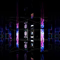 Neon Light Illuminated Cubes With Patterns Texts And Human Figure In Dark Space 3d model