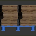 Stacked Brown Cardboard Boxes On Blue Pallet For Storage And Shipping