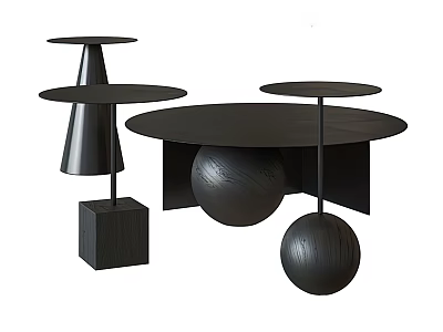 Modern Black Coffee Tables With Two Tiered Circular Tops Cone And Sphere Bases 3d model