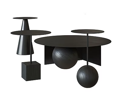 Modern Black Coffee Tables With Two Tiered Circular Tops Cone And Sphere Bases 3d model