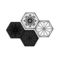 Modern Floor Design with Black and White Hexagonal Tiles and Intricate Flower Patterns 3d model