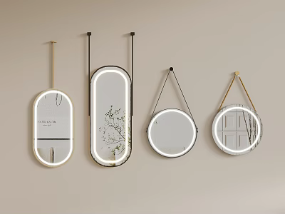 Four Stylish Decorative Mirrors With Different Shapes And Gold Black Frames Wall Mounted Design 3d model
