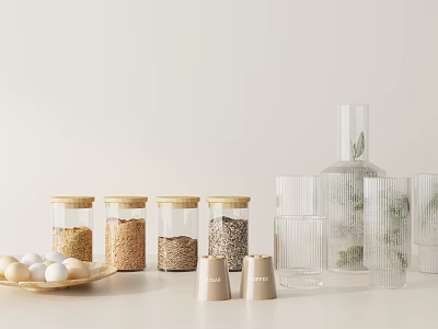 Kitchen Storage Containers With Glass Jars And Egg Tray 3d model