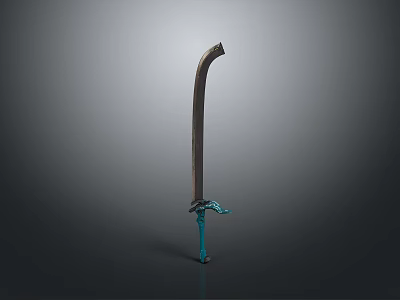 Decorative Curved Sword With Blue Intricate Hilt Design Long Blade On Gray Gradient Background 3d model