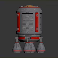 Red And Silver Cylindrical Mechanical Device With Striped Surface Three Legged Base And Orange Top 3d model