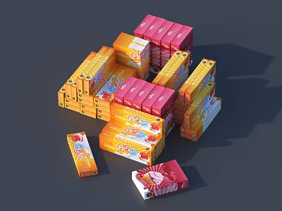 Creative Vibrant Modern Decorative Ornament Set With Stacked Orange And Pink Boxes 3d model