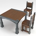Classic Square Wooden Dining Table with Gray Legs and Two Armrest Chairs