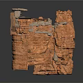 3D Earthy Textured Layered Rock Formation With Stone Platform And Wooden Accents