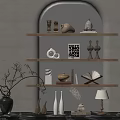 Elegant Modern Shelf Interior With Decorative Vases Books And Sculptures