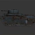 Rusty Blue Military Tank With Turret Heavy Tracks And Vintage Weathered Design