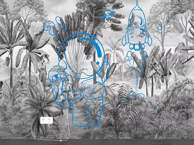 Creative Decorative Light Design With Tropical Plants Astronaut And Rocket Elements 3d model