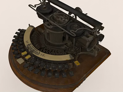 Vintage Typewriter With Wooden Base Metal Keyboard And Classic Mechanical Rollers 3d model