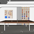 Modern Ping Pong Table In Indoor Room With Decorative Wall Art And Carpeted Floor