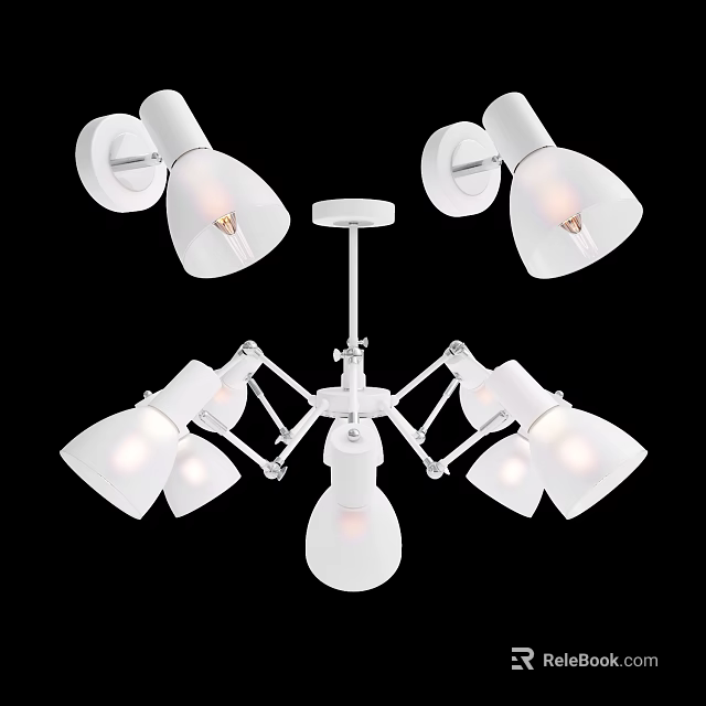 Modern White Lighting Fixture Set With Adjustable Ceiling And Wall Lamps 3d model 