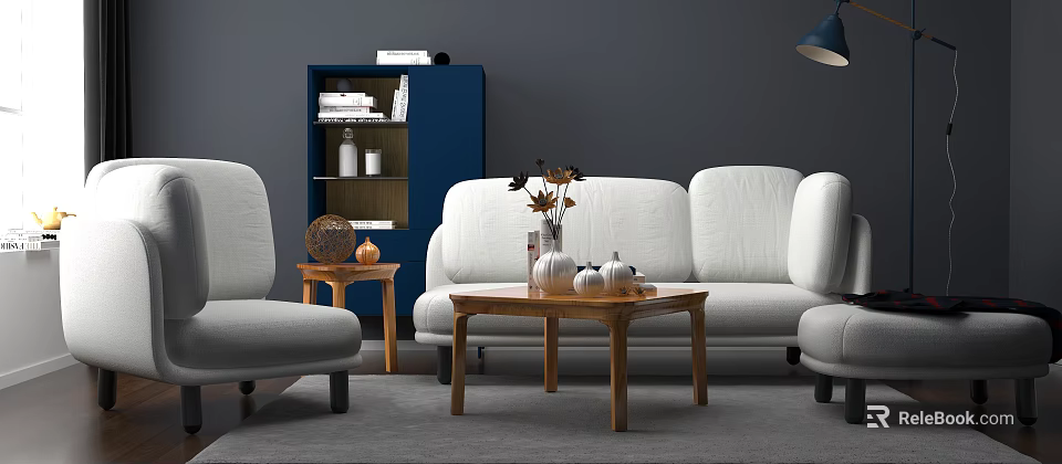 Modern Sofa And Coffee Table Set With Vase Pumpkins Side Table And Cabinet 3d model