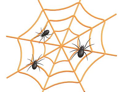Reptile Spiders On Orange Spider Web With Three Black Crawlers 3d model