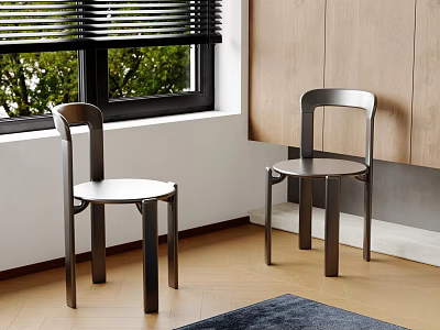 Modern Metal Frame Dining Chairs In Interior With Natural Light Wooden Wall And Window 3d model