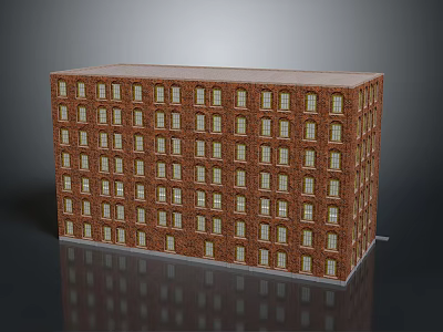 Cartoon Scene Featuring Red Brick Building With Rows Of Windows And Multi Story Design 3d model
