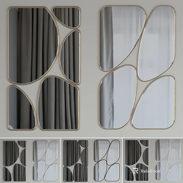Stylish Decorative Wall Mirrors With Diverse Borders And Irregular Geometric Shapes 3d model 