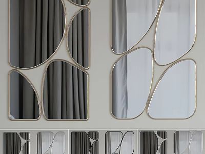 Stylish Decorative Wall Mirrors With Diverse Borders And Irregular Geometric Shapes 3d model