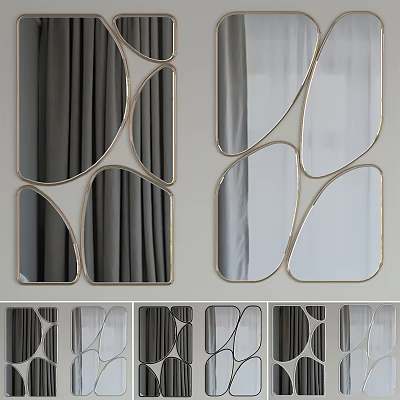 Stylish Decorative Wall Mirrors With Diverse Borders And Irregular Geometric Shapes 3d model