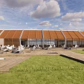 Outdoor Pergola With Orange Roof Tiles Wooden Structure And Wooden Deck