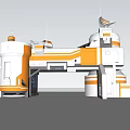 Futuristic Entrance Gate With White And Orange Modern Tech Design Elements 3d model