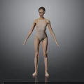 Woman In Pink Leotard Standing Barefoot With Arms Naturally Hanging On Gray Background