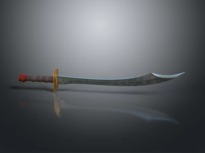 Curved Blade Scimitar Weapon With Brown Handle Red Accent And Metallic Texture 3d model