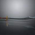 Curved Blade Scimitar Weapon With Brown Handle Red Accent And Metallic Texture