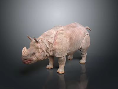 Detailed Lifelike Rhinoceros Model With Textured Skin On Dark Shiny Surface 3d model