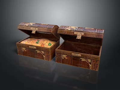 Vintage Wooden Storage Chests With Ornate Carvings And Decorative Metal Clasps 3d model