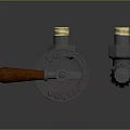 Industrial Gate Valve And Metal Parts With Wooden Handle And Golden Threads