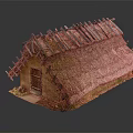 Natural Thatched House Model With Wooden Beams Mud Walls And Small Plants