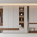 Modern Shoe Cabinet Interior Design With White Wooden Storage Bench Hanging Hooks And Open Shelves