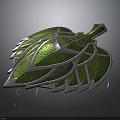 Decorative Leaf Shaped Weapon Featuring Green Intricate Design And Metallic Edges 3d model