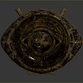 Intricate Golden Decorative Artifact With Carved Base Cross Metal And Sphere Design