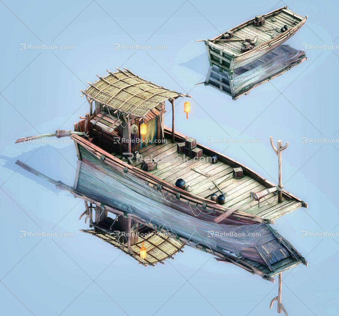 New Chinese Boat Small Wooden Boat 3d model