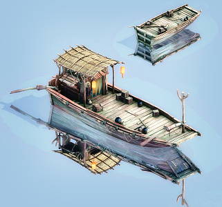 New Chinese Boat Small Wooden Boat 3d model