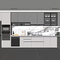 Modern Kitchen Interior Design With Gray White Cabinets Countertop And Appliances 3d model