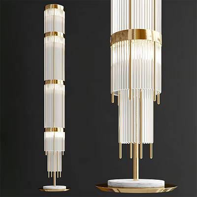 Elegant Modern Floor Lamp With Brass Frame And Ribbed Glass Shade Design 3d model
