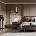 Elegant Modern Bedroom Interior With Wooden Walls Red Headboard Nightstands And Decorative Lamps