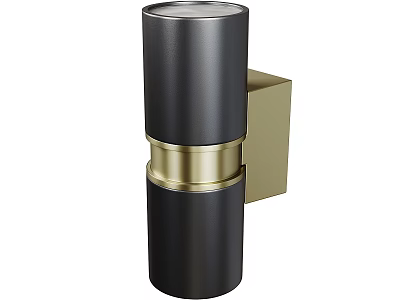 Modern Sleek Black Gold Cylindrical Metal Wall Light Design With Decorative Ring 3d model