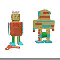 Colorful Building Blocks Assembled Into Creative Robot Models With Different Shapes And Sizes 3d model