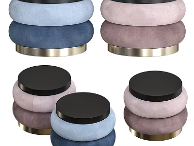 Colorful Stacked Dining Table Cushions With Metal Base And Black Tops 3d model